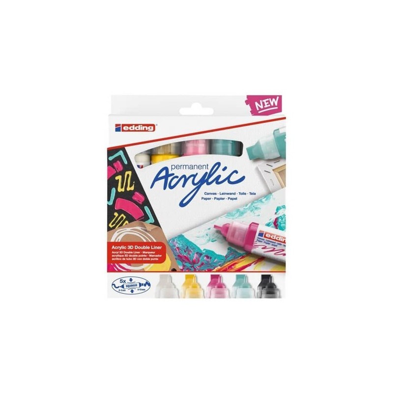 Fine art shop - Pack 5 Edding Acrylic Markers, 3D double liner | totenart.com