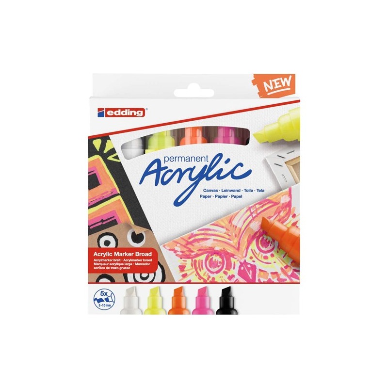 Fine art shop - Pack 5 Edding Acrylic Markers, neon wide stroke | totenart.com