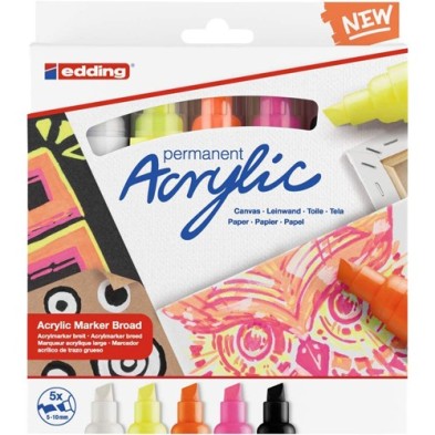 Fine art shop - Pack 5 Edding Acrylic Markers, neon wide stroke | totenart.com