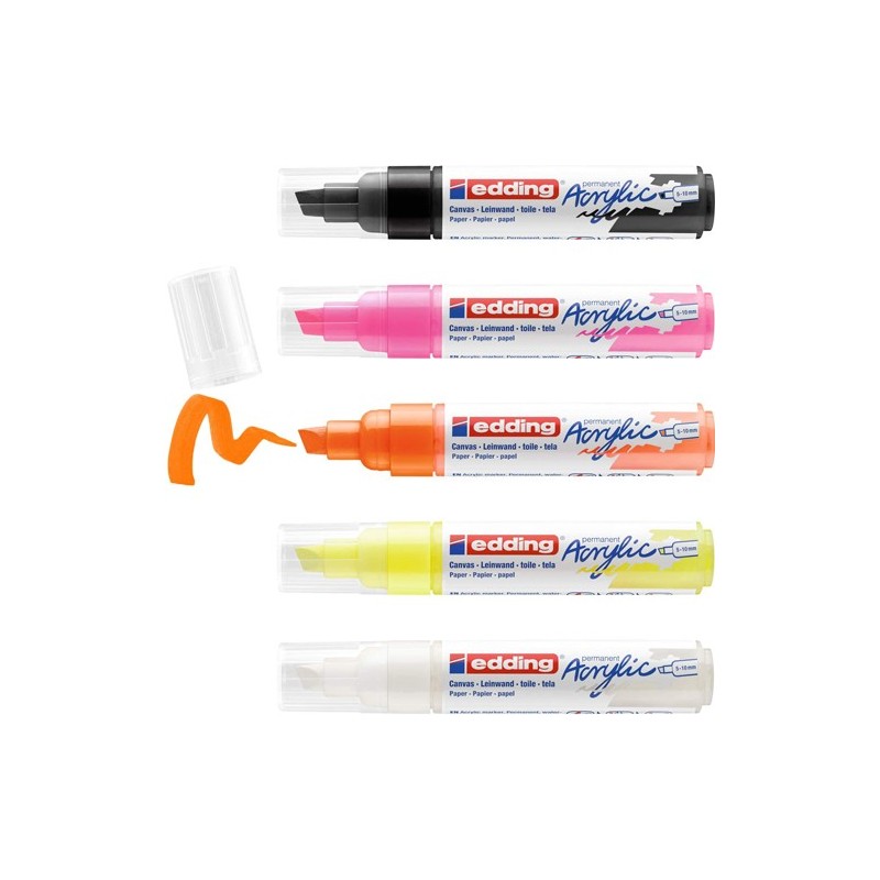 Fine art shop - Pack 5 Edding Acrylic Markers, neon wide stroke | totenart.com