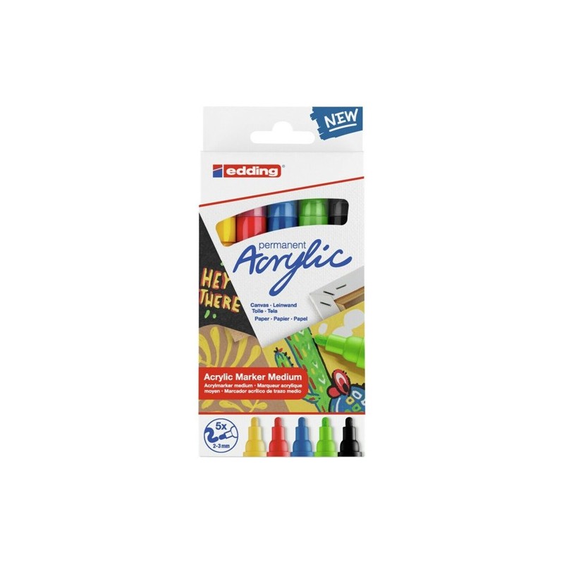 Fine art shop - Pack 5 Edding Acrylic Markers, medium line basic tones | totenart.com