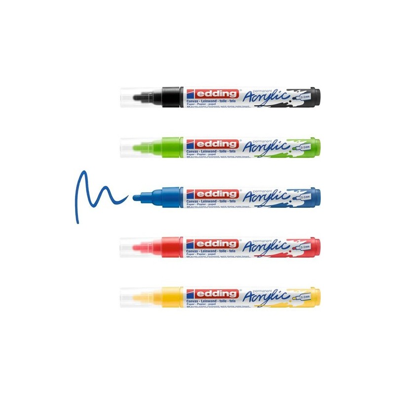 Fine art shop - Pack 5 Edding Acrylic Markers, medium line basic tones | totenart.com
