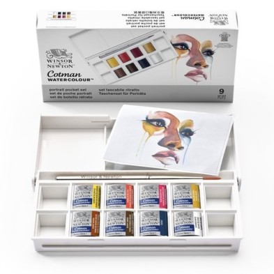 Fine art shop - Box 8 watercolors Cotman 1/2 godet and brush Winsor & Newton, Portrait | totenart.com