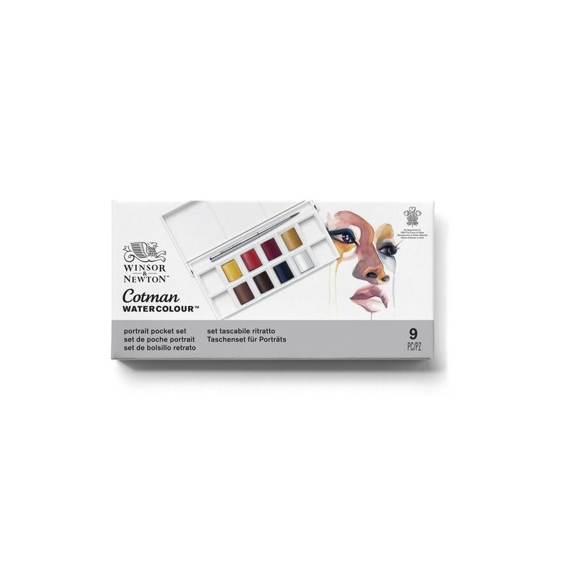 Fine art shop - Box 8 watercolors Cotman 1/2 godet and brush Winsor & Newton, Portrait | totenart.com