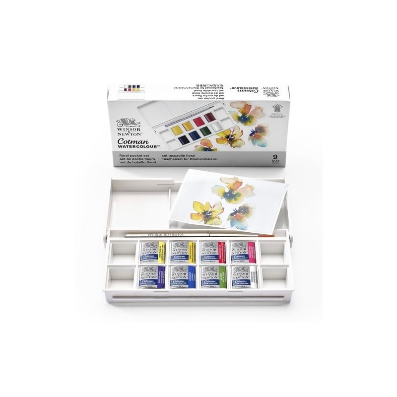 Fine art shop - Box 8 watercolors Cotman 1/2 godet and brush Winsor & Newton, Floral | totenart.com