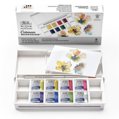 Fine art shop - Box 8 watercolors Cotman 1/2 godet and brush Winsor & Newton, Floral | totenart.com