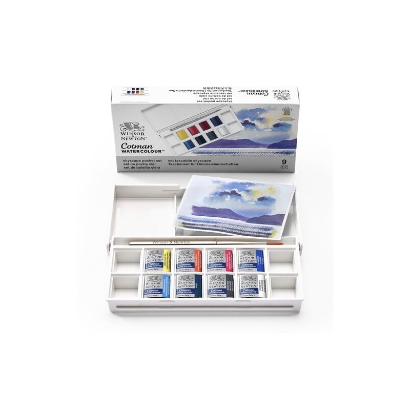 Fine art shop - Box 8 watercolors Cotman 1/2 godet and brush Winsor & Newton, Skyscape | totenart.com