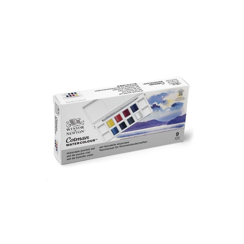 Fine art shop - Box 8 watercolors Cotman 1/2 godet and brush Winsor & Newton, Skyscape | totenart.com