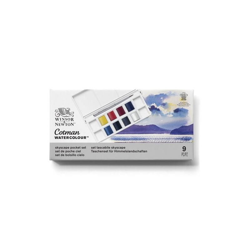 Fine art shop - Box 8 watercolors Cotman 1/2 godet and brush Winsor & Newton, Skyscape | totenart.com