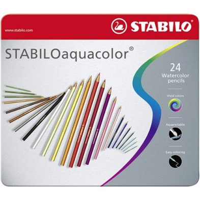  Fine art shop - STABILO Aquacolor metal box 24 watercolor pencils assorted | totenart.com