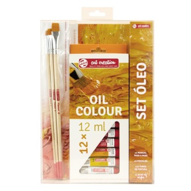 Fine art shop - Fine Arts Set Oil Art Creation 12 colors (12 ml) + 3 brushes + Pad | totenart.com