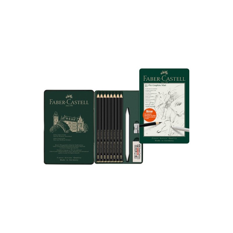  Fine art shop - Metal Box 8 Pitt Graphite Matt Pencils + Accessories, Faber-Castell | totenart.com