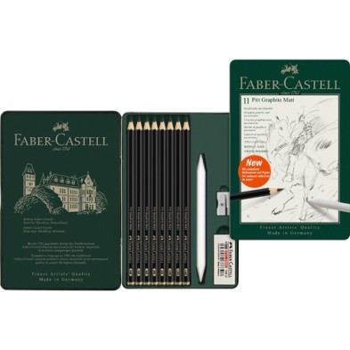  Fine art shop - Metal Box 8 Pitt Graphite Matt Pencils + Accessories, Faber-Castell | totenart.com