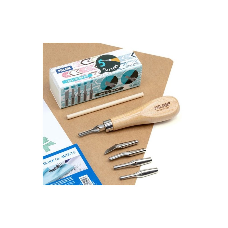 Fine art shop - Linen cutter set with 5 gouges Milan | totenart.com 