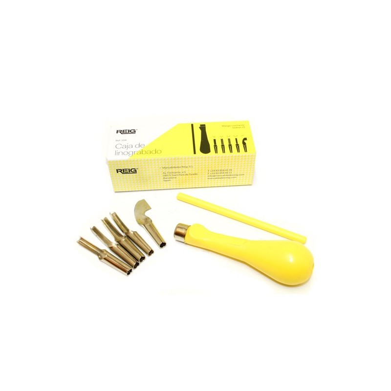 Linoleum box set, with handle and 5 nibs.