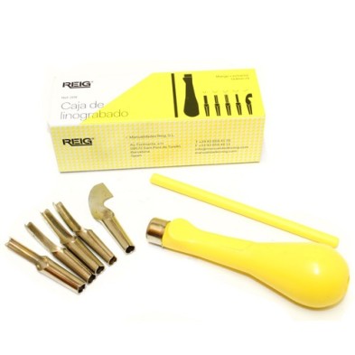 Linoleum box set, with handle and 5 nibs.