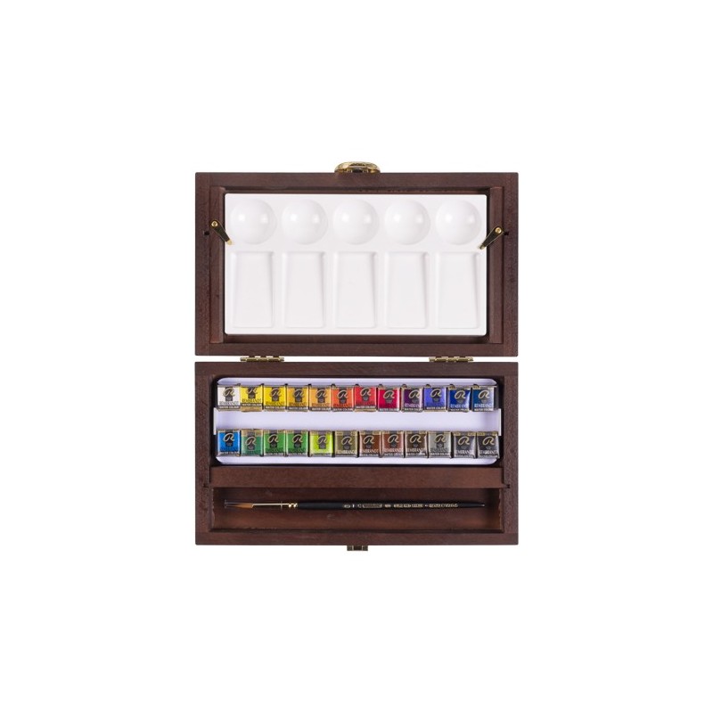 Fine art shop - Wooden box Traditional P 24 watercolors tablets Rembrandt | totenart.com