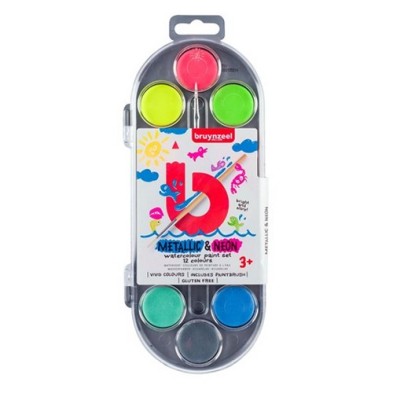 Fine art shop - Watercolor set 12 metallic and neon colors with brush, Bruynzeel | totenart.com