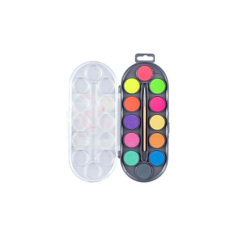 Fine art shop - Watercolor set 12 metallic and neon colors with brush, Bruynzeel | totenart.com