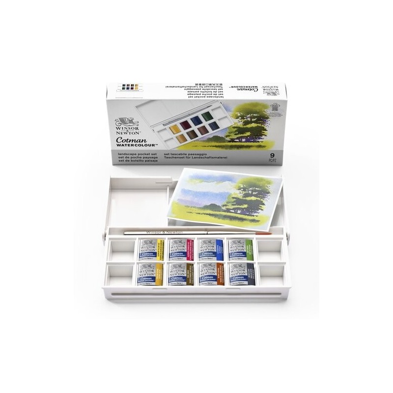 Fine art shop - Box 8 watercolors Cotman 1/2 godet and brush Winsor & Newton, Landscape | totenart.com