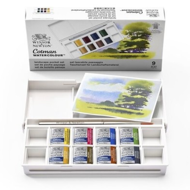 Fine art shop - Box 8 watercolors Cotman 1/2 godet and brush Winsor & Newton, Landscape | totenart.com