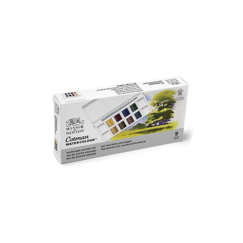 Fine art shop - Box 8 watercolors Cotman 1/2 godet and brush Winsor & Newton, Landscape | totenart.com