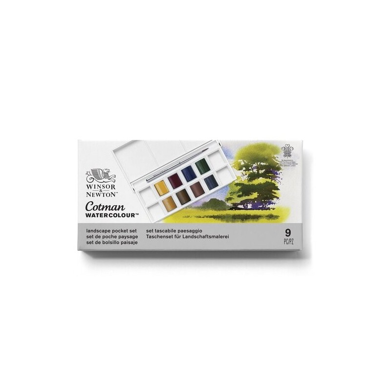 Fine art shop - Box 8 watercolors Cotman 1/2 godet and brush Winsor & Newton, Landscape | totenart.com
