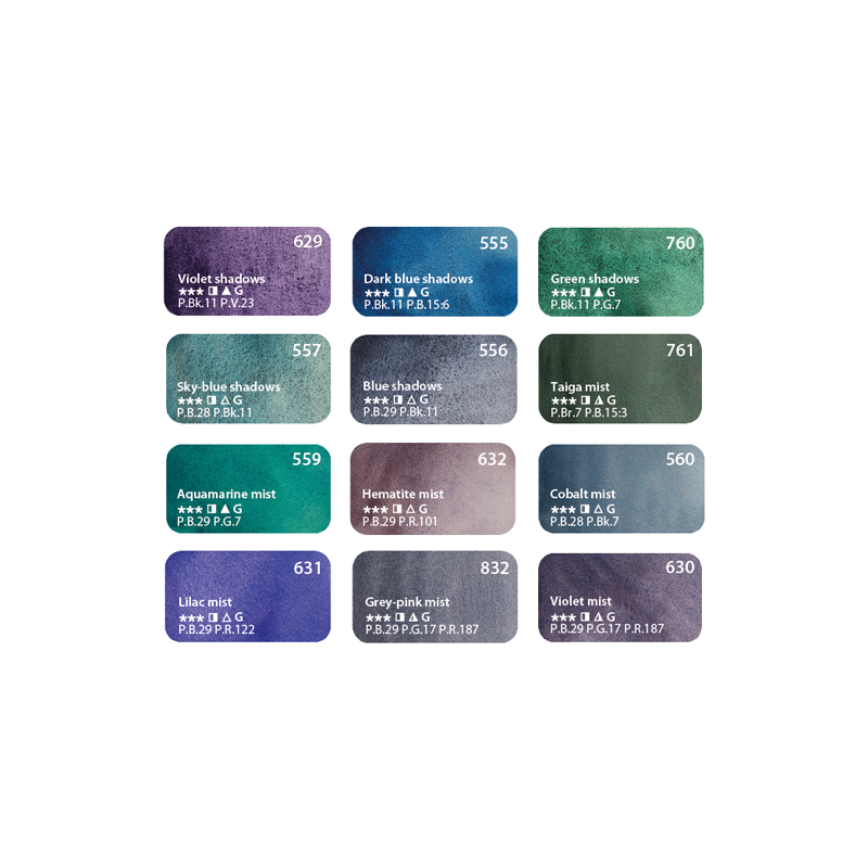 Fine art shop - Set of 12 godets GRANULATED EFFECT, plastic case, White Nights | totenart.com