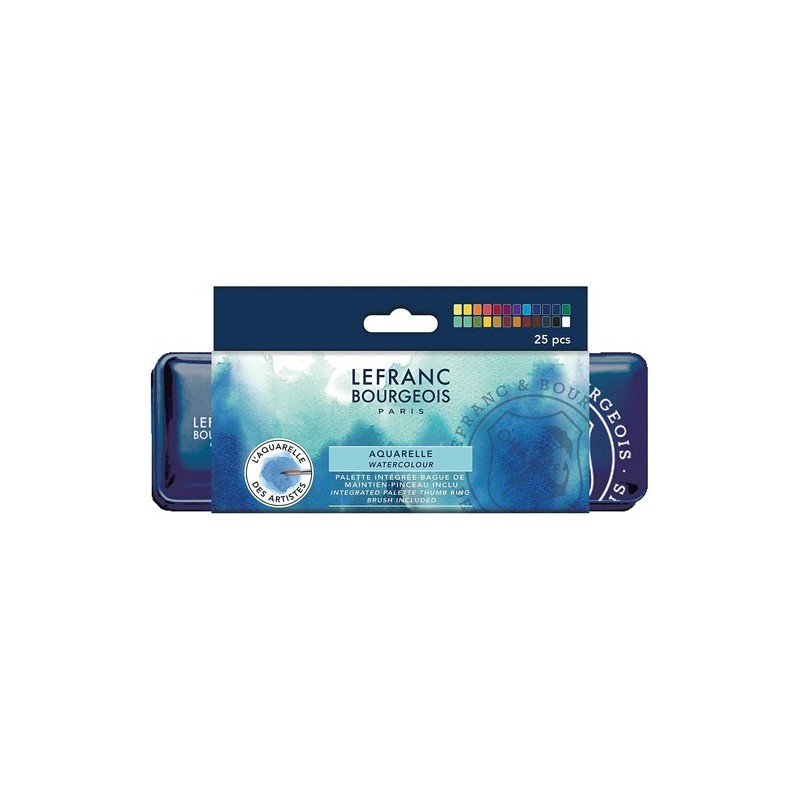  Fine art shop - Lefranc Bourgeois watercolor box, 24 medium godets and brush | totenart.com