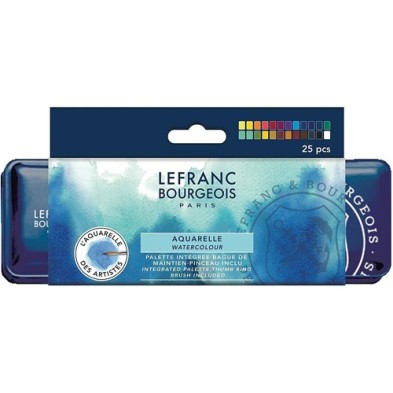  Fine art shop - Lefranc Bourgeois watercolor box, 24 medium godets and brush | totenart.com