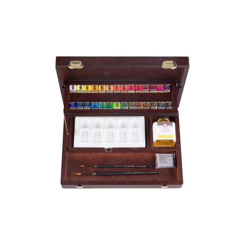 Fine art shop - Wooden box Professional 28 watercolors tablets Rembrandt | totenart.com\n