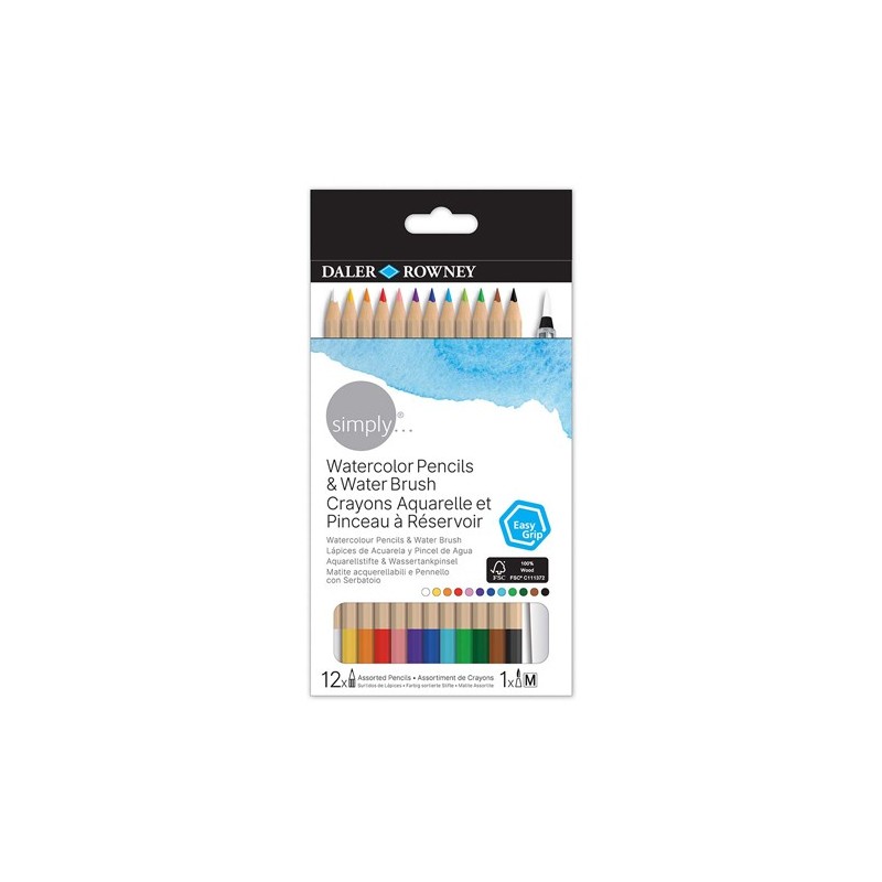 Fine art shop - Set Watercolor Pencils + Water Brush, Simply, Daler Rowney | totenart.com