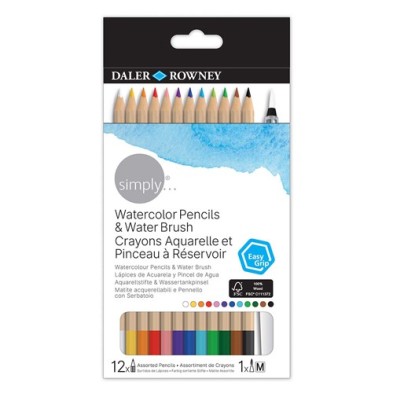 Fine art shop - Set Watercolor Pencils + Water Brush, Simply, Daler Rowney | totenart.com