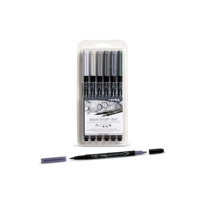 Fine art shop - Case of 6 Gray Tones markers, double tip brush. Aqua Brush Duo, Lyra | totenart.com 