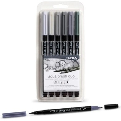 Fine art shop - Case of 6 Gray Tones markers, double tip brush. Aqua Brush Duo, Lyra | totenart.com 