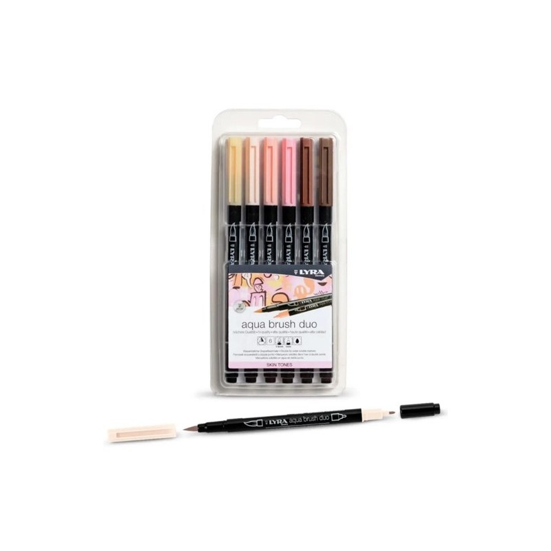 Fine art shop - Case of 6 Skin Tones markers, double tip brush. Aqua Brush Duo, Lyra | totenart.com 