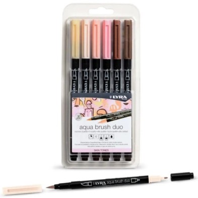 Fine art shop - Case of 6 Skin Tones markers, double tip brush. Aqua Brush Duo, Lyra | totenart.com 