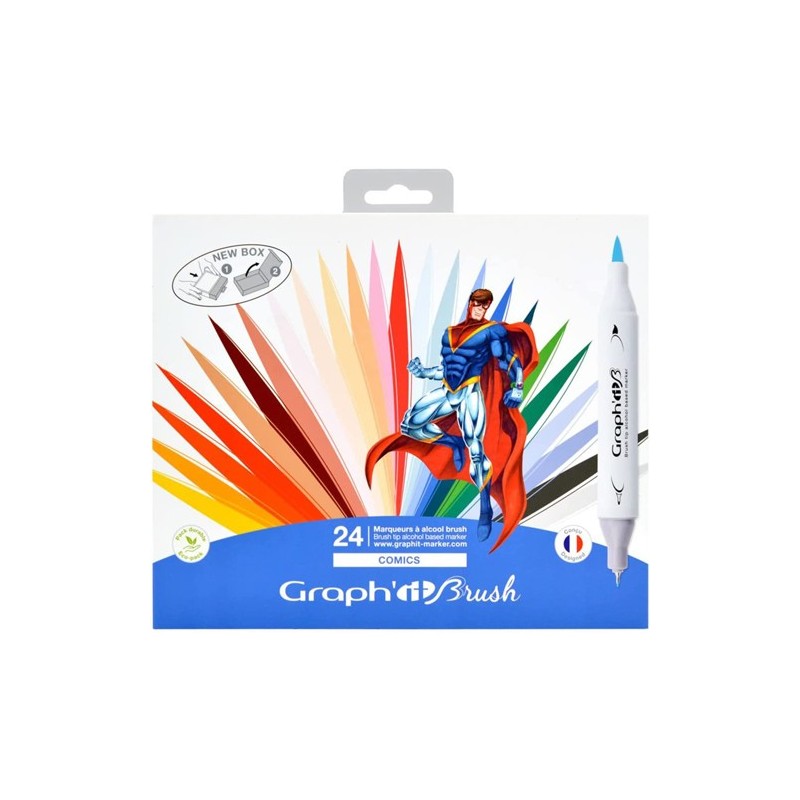 Fine art shop - Case 24 Double Tip Markers, comic colours, Graph\'it | totenart.com