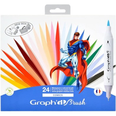 Fine art shop - Case 24 Double Tip Markers, comic colours, Graph\'it | totenart.com