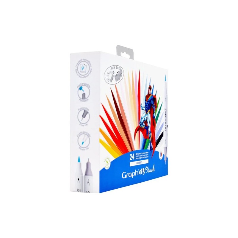 Fine art shop - Case 24 Double Tip Markers, comic colours, Graph\'it | totenart.com