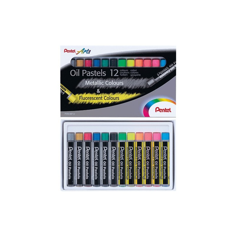 Fine art shop - Oil Pastels Pentel Set of 12 (Fluorescent Colours) | totenart.com