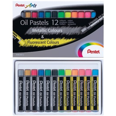 Fine art shop - Oil Pastels Pentel Set of 12 (Fluorescent Colours) | totenart.com