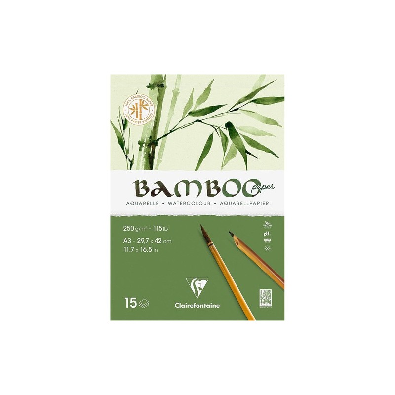  Fine art shop - Watercolor bamboo paper pad 29,7x42 cm (A3). 250 gr. 15 s. Clairefontaine | totenart.com