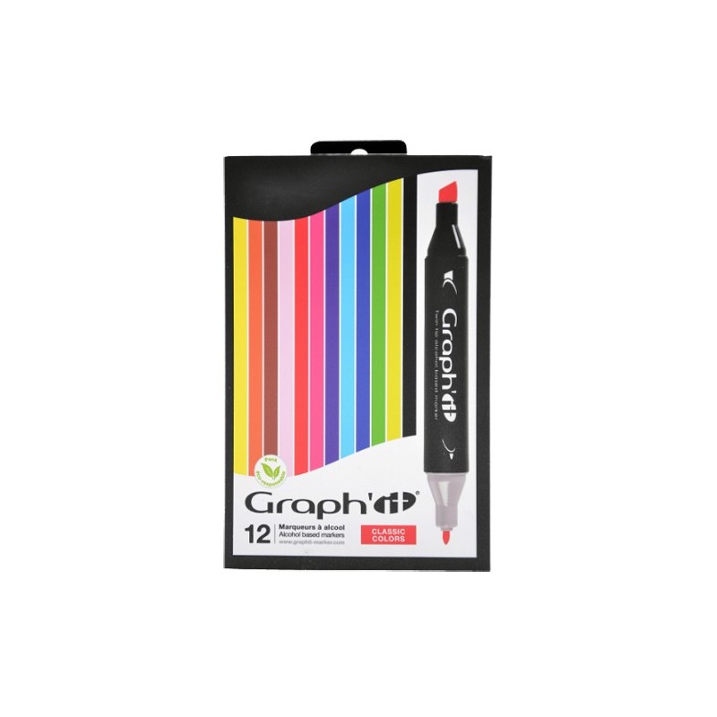 Fine art shop - Case 12 Double Tip Markers, classic colours, Graph\'it | totenart.com