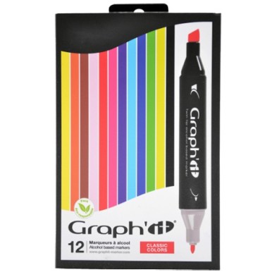 Fine art shop - Case 12 Double Tip Markers, classic colours, Graph\'it | totenart.com