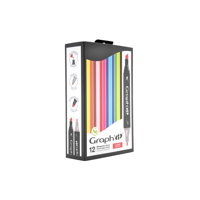 Fine art shop - Case 12 Double Tip Markers, classic colours, Graph\'it | totenart.com