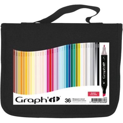 Fine art shop - Case 36 Double Tip Markers, basic colors, Graph\'it | totenart.com