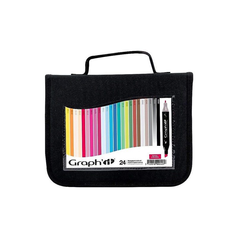 Fine art shop - Case 24 Double Tip Markers, basic colors, Graph\'it | totenart.com