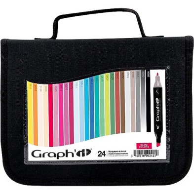 Fine art shop - Case 24 Double Tip Markers, basic colors, Graph\'it | totenart.com