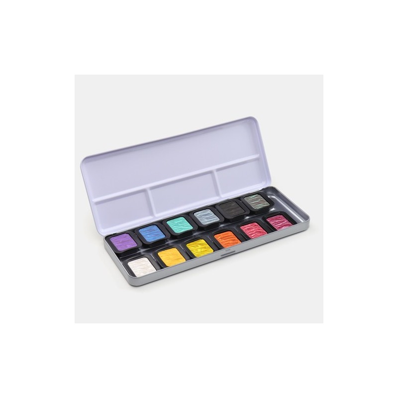 Fine art shop - Finetec Classic watercolor box 12 pearlescent colors \"Rainbow\" | totenart.com